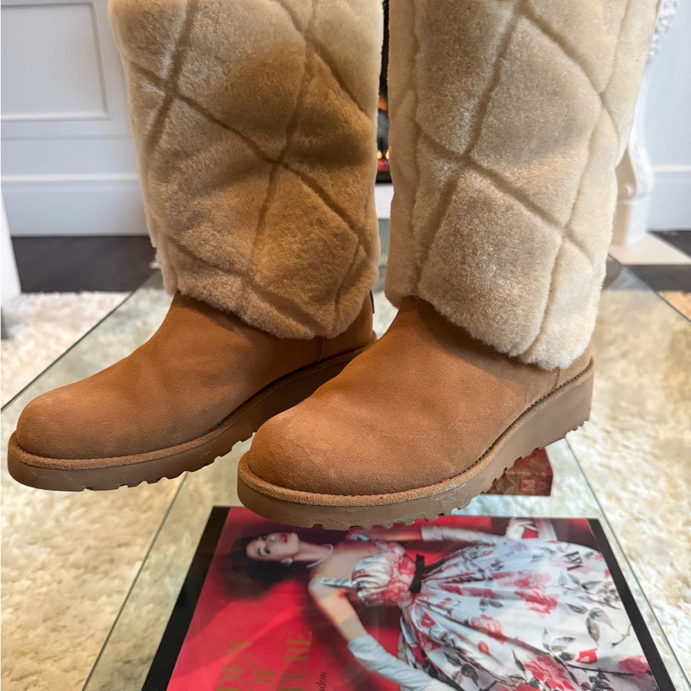UGG Brown and Cream Quilted Winter Boots